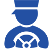 colour blue icon driver sits behind steering wheel