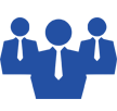 colour blue icon three businessmen next to each other